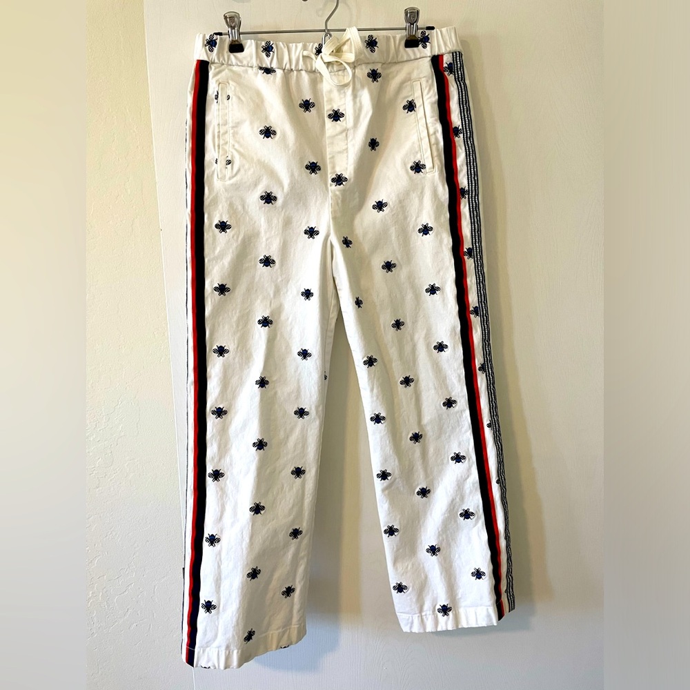 Maeve White Track-Stripe Embroidered Straight Leg Pants with Drawstring Waist - Picture 2 of 5